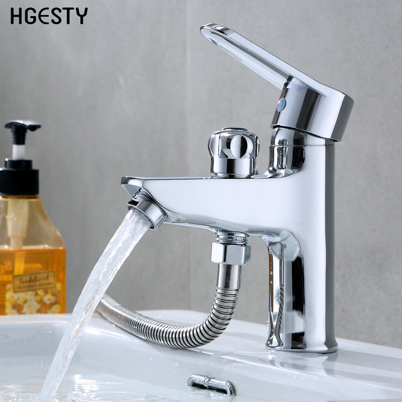 

Bathroom Basin Faucet Single Handle Sink Mixer Faucet Cold Hot Water Mixing Water Valve Nozzle with Shower Head Hose Deck Mount