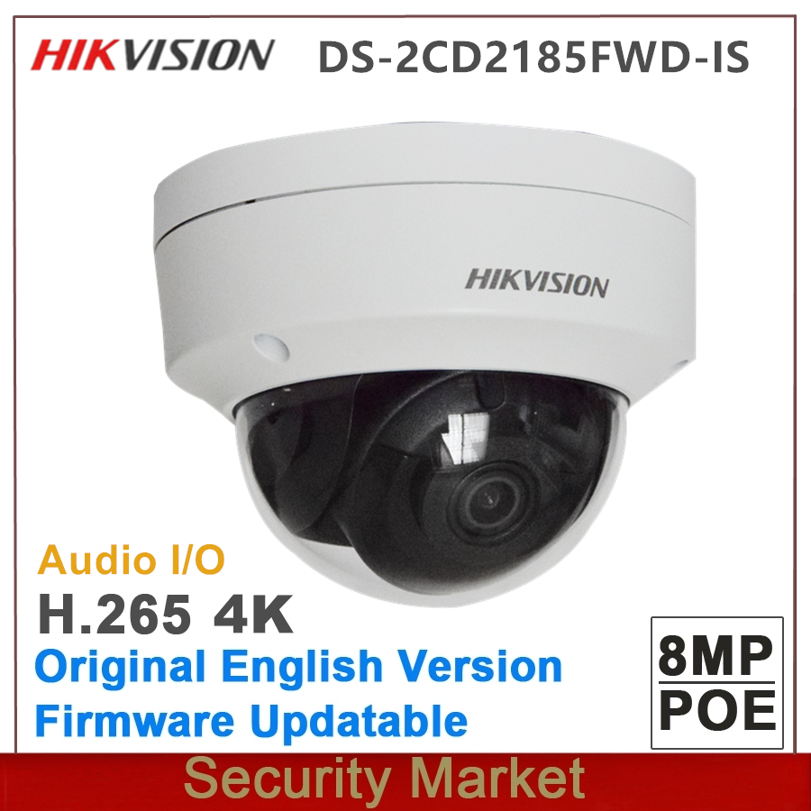 

Original hikvison DS-2CD2185FWD-IS 8MP 4K Fixed Dome Network Camera audio I/O Surveillance POE IR alarm I/O