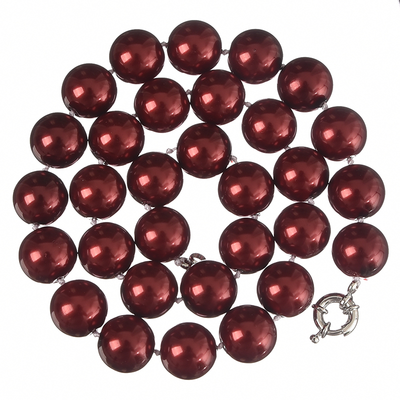 

14mm Size For Diy Imitation Pearls Necklace Flash Deep Red Round Pearls Chain 18inch Fashion Style Jewelry H825