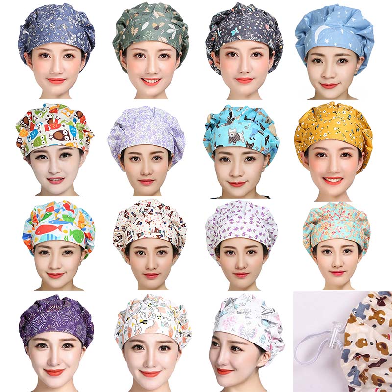 

Women Bouffant Scrub Caps Printed Cotton Sweatband Adjustable Hats Washable Reuseable Casual Head Cover Working Caps Accessories, 21