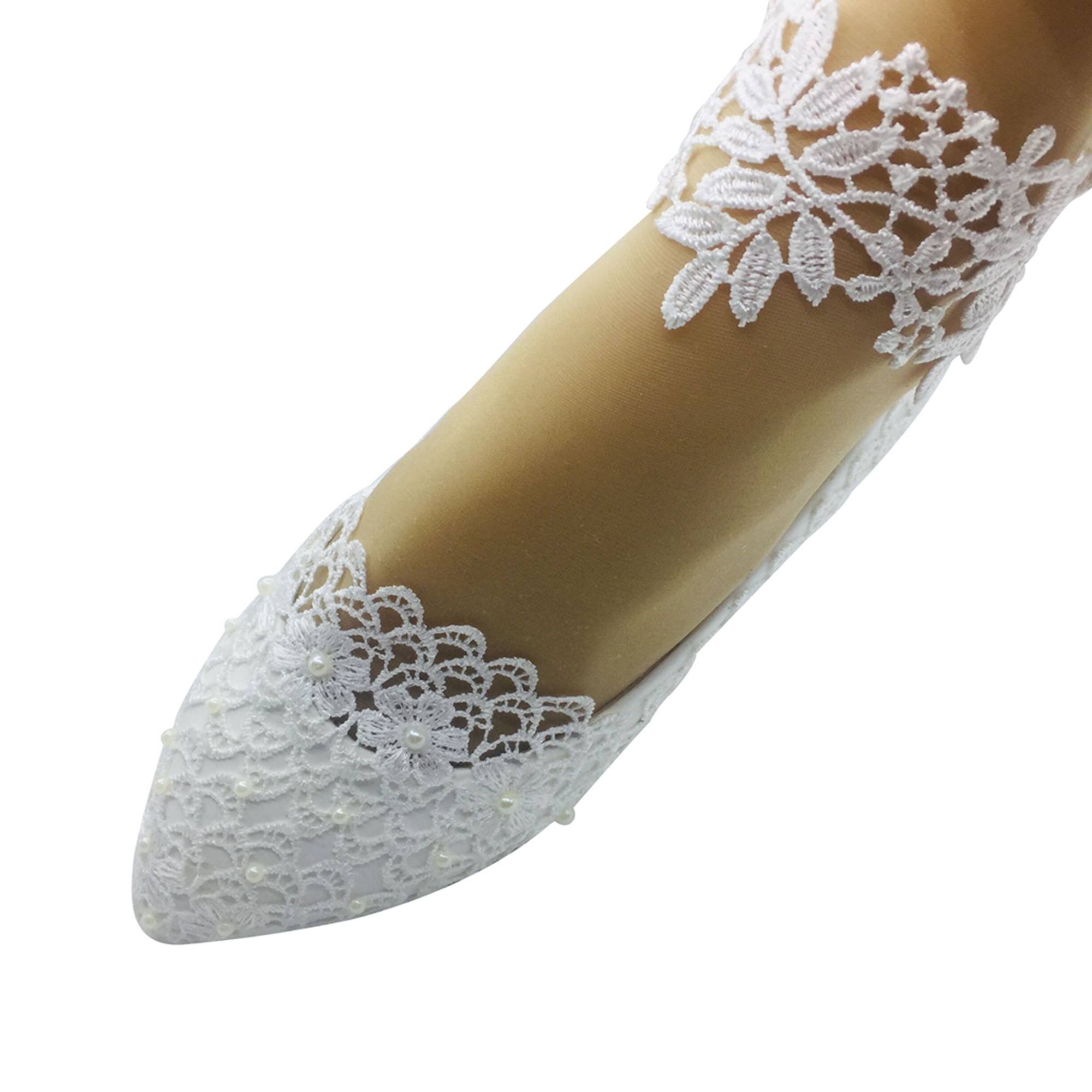 

white lace wedding shoes women Flat Bride PARTY bridesmaid shoes BALLERINA SIZE EU 35-42