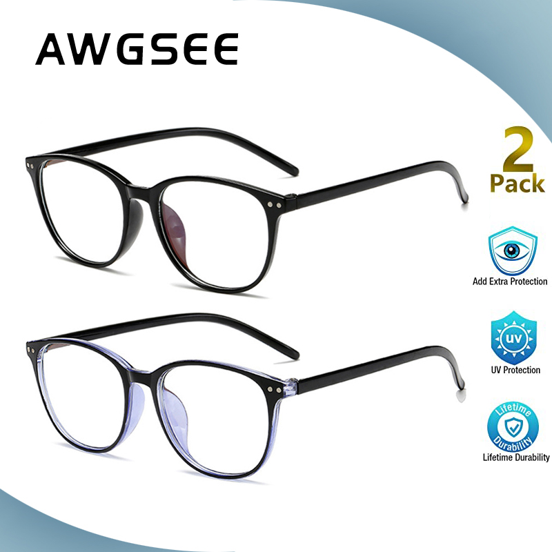 

AWGSEE Vintage Round Blue Light Blocking Glasses Unisex Office Computer Eyeglasses Women's Glasses for Anti Eyestrain 2 Pack