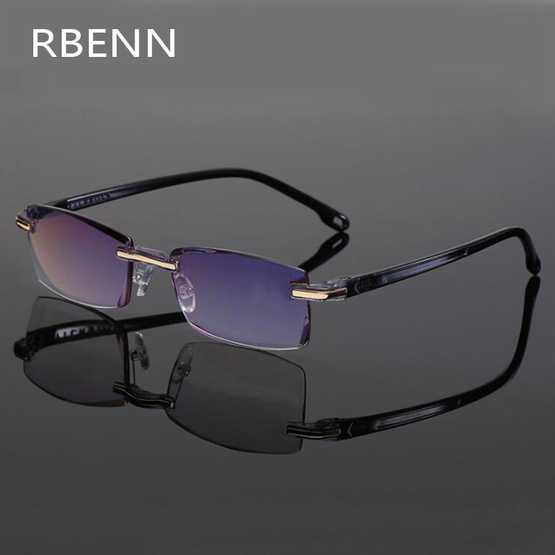 

RBENN Rimless Blue Light Blocking Computer Glasses Men With Case Male Anti Blue Light Gaming Glasses UV400
