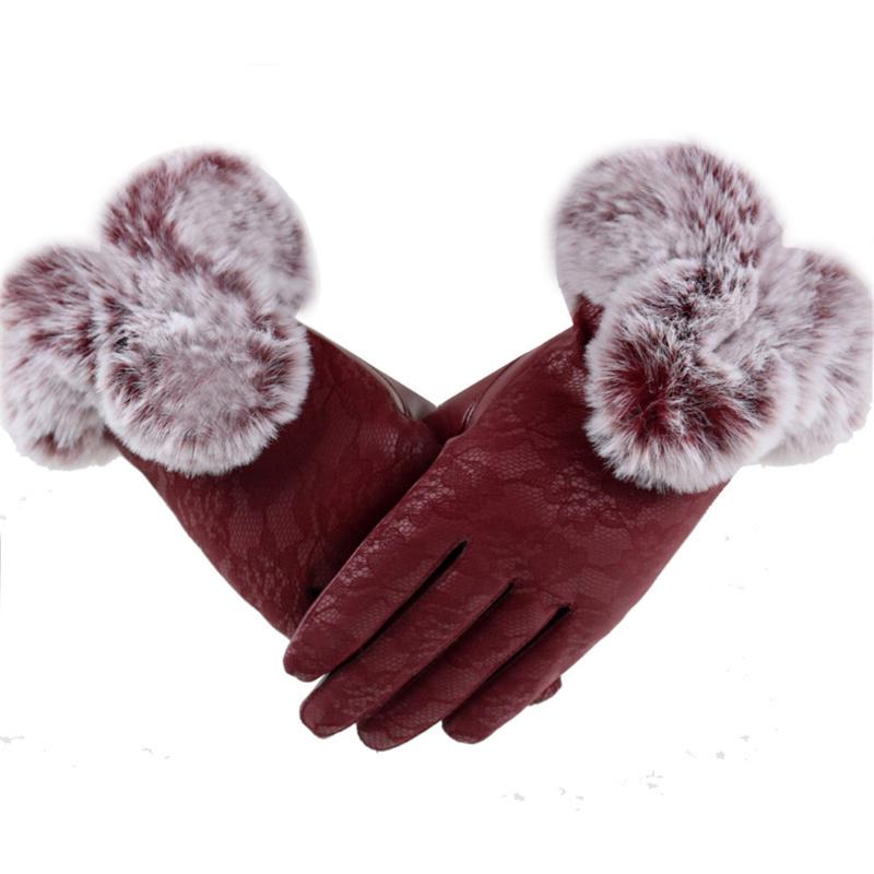 

Women Winter Velvet Lace Gloves Warm Using Phone for Cycling Running Gloves Women Outdoor Sport Female Screen