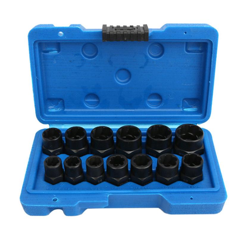 

13Pcs Nut Bolt Extractor Socket Set Damaged Rusted Bolt Removal Tools used with 3/8" Breaker Bar/Ratchet