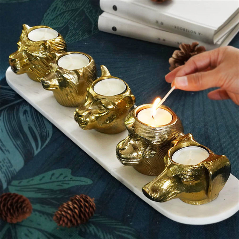 

Nordic Animal Art Sculpture Candle Stick Abstract Dog Monkey Bear Leopard Lion Candleholder Aluminium Craft Home Decor R4967