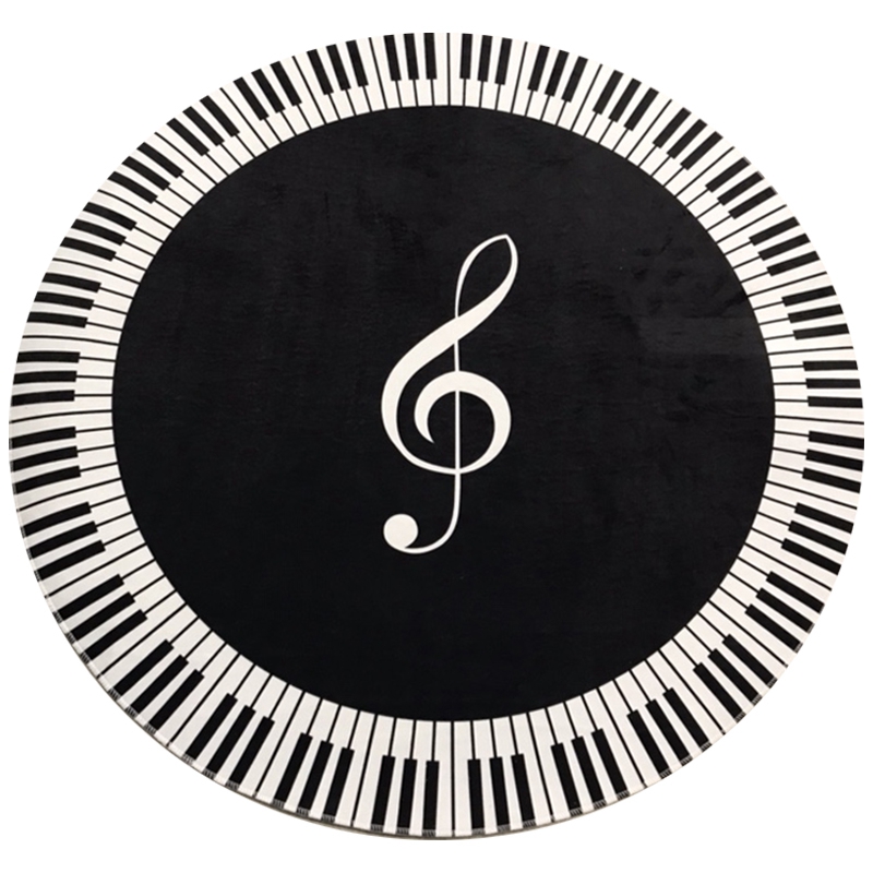 

Carpets Carpet Music Symbol Piano Key Black White Round Non-Slip Home Bedroom Mat Floor Decoration, Black and white