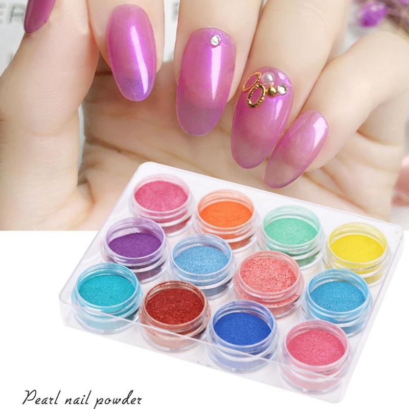 

Blue ZOO 12 Pcs/set Nail Art Pearlescent Powder Magic Mirror Powder Nail Art Accessories