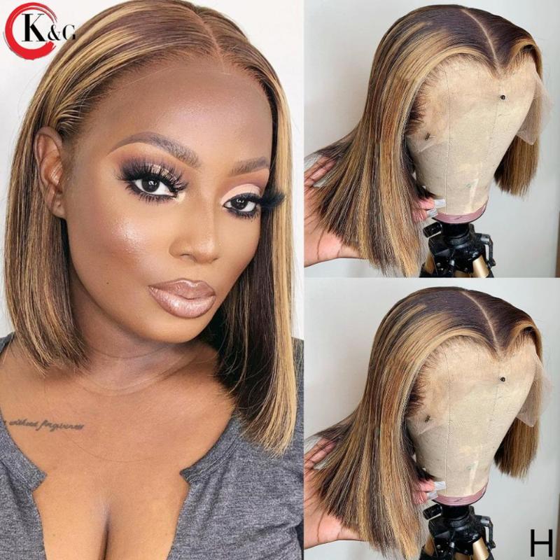 

KUNGANG Highlight Bob 4*4 Lace Closure Wigs 130% Density Lace Front Human Hair Wigs Middle Ratio wig Non-Remy Hair, 4x4 closure wig
