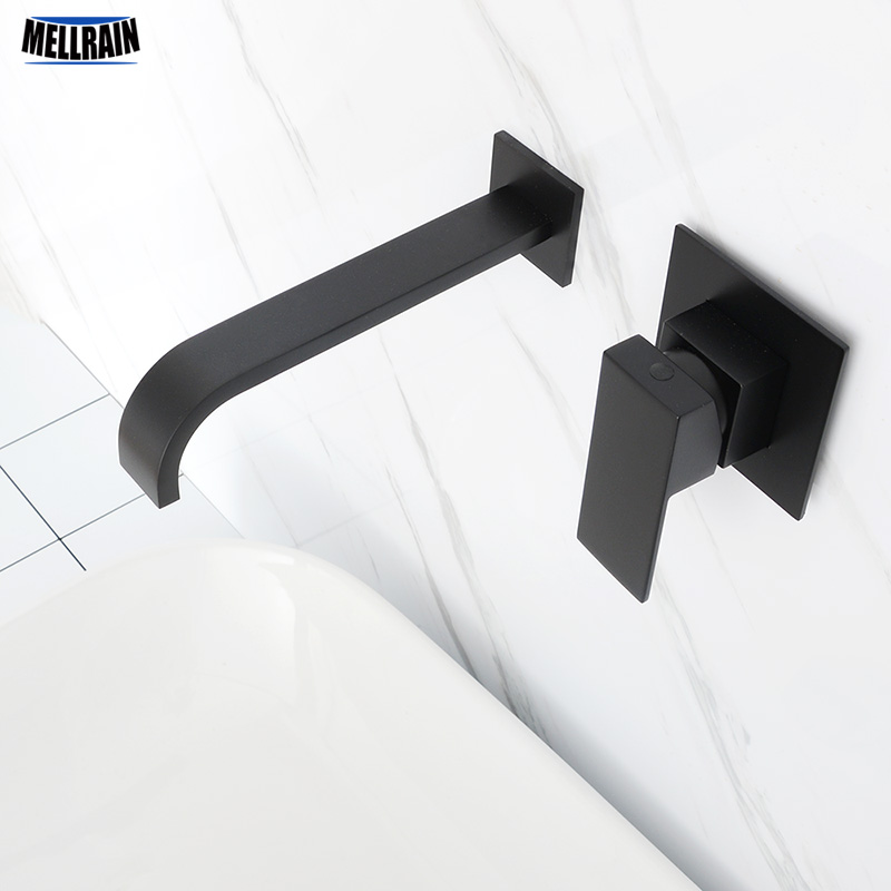 

MaBlack Plated Bathroom Wall Mounted Faucet Quality Brass Waterfall Basin Water Mixer Single Handle Square Tapware