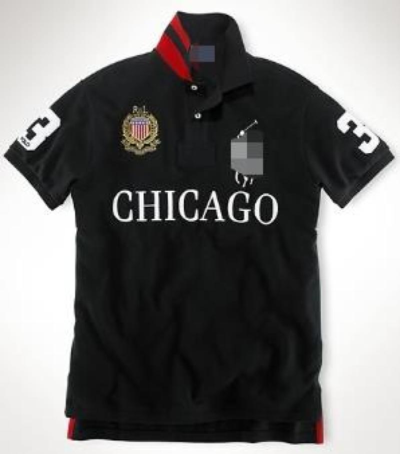 

Deep Black Double Standard Embroidery Logo Letters Men'S Short Sleeve Blouse 1726