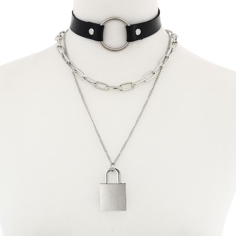 

Chokers Metal Padlock Chain Necklace Women/men Punk Rock Goth Choker Collar Lock Pendant Black Emo Accessory Jewelry