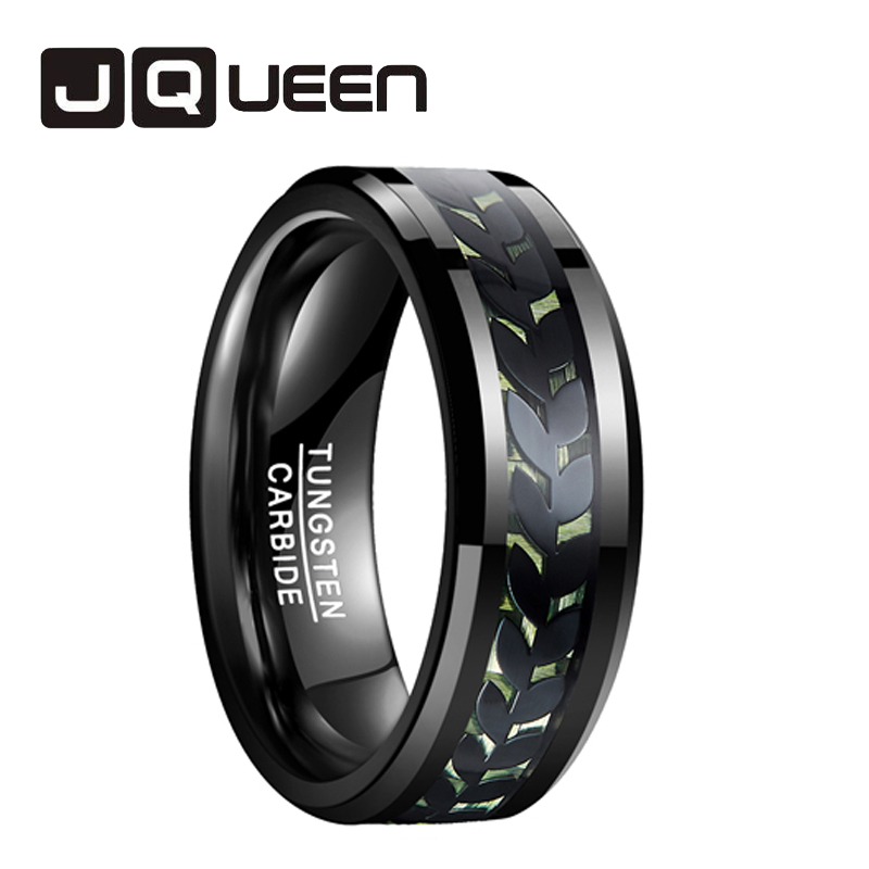 

new Classic Black Leaf Pattern Plated Green Carbon Fiber black Tungsten Steel Engagement Ring Fashion Romantic Lovers' Gift