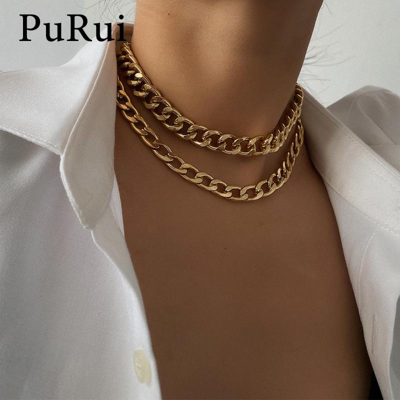 

2Pcs Gold Color Metal Choker Collar Necklace Multi Layer Chain Necklace Women Simple Short Collar Fashion Jewelry