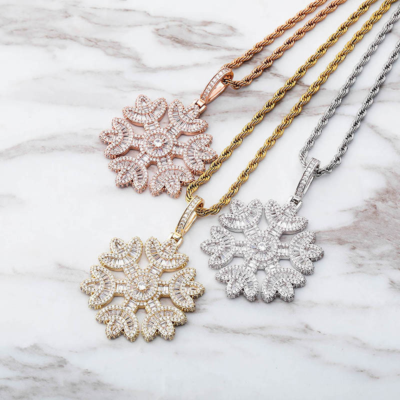 

Hip Hop Micro Paved + CZ Stones Bling Iced Out Snowflake Pendants Necklaces for Men Women Charm Rapper Jewelry Gifts