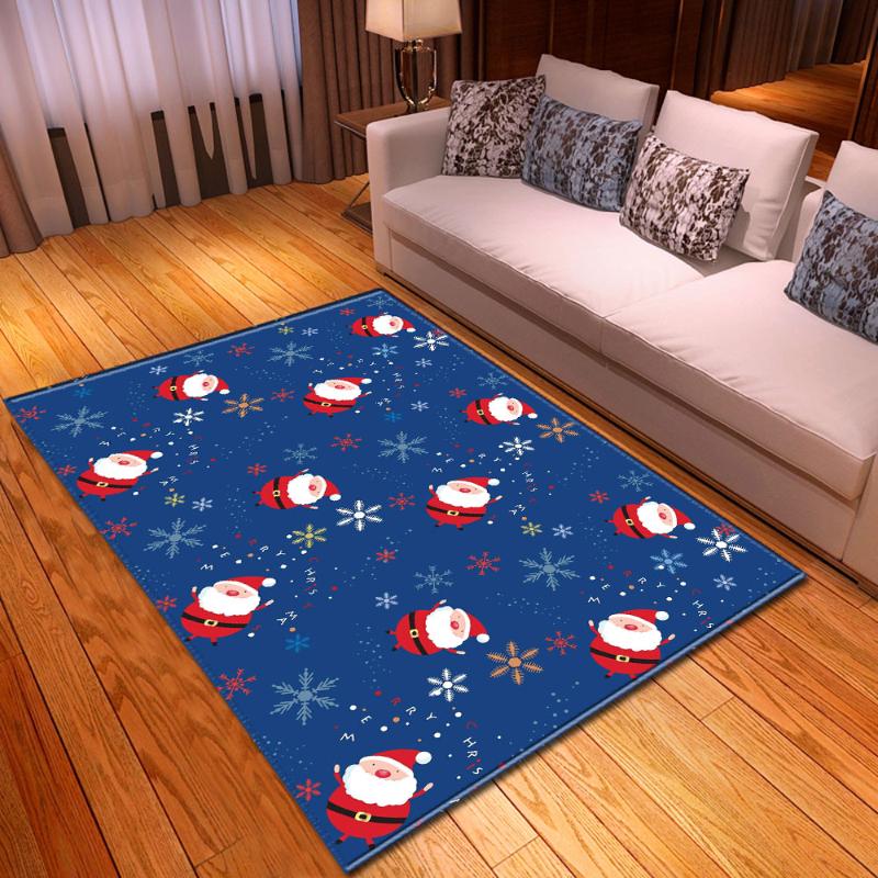 

Cartoon Santa Claus Carpets Area Rugs Parlor Xmas Mat Dining Room Bedroom Living Room Blue Carpet Merry Christmas Home Decor, No-1