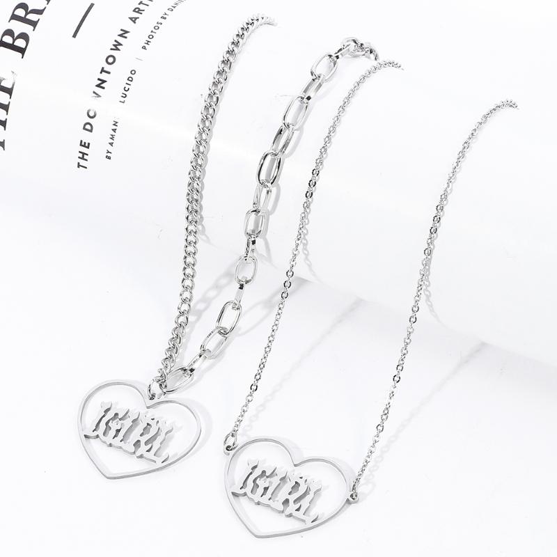 

Gothic punk Bead Chain Stainless Steel Necklace IGIRL Heart Punk Harajuku Girls Choker Necklaces Heavy Birthday Gift