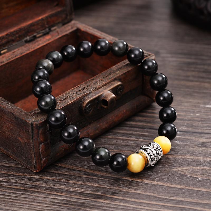 

Dragon Hollow-out Design Charm Bracelets Obsidian Tiger-eye Stones Men Lucky Jewelry