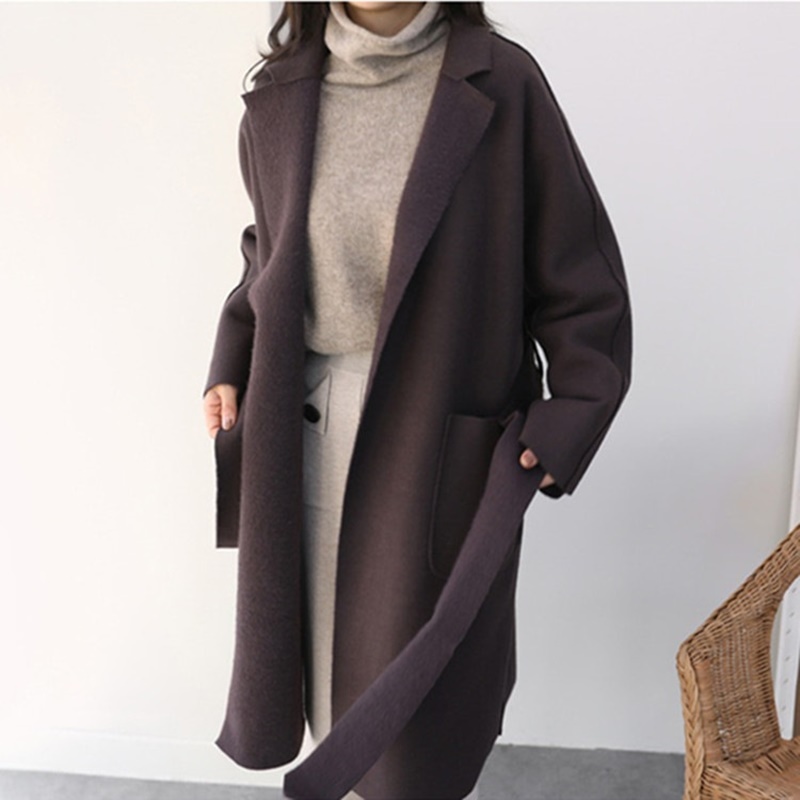 

Woman Coats Winter 2020 Elegant Wool Warm Long Coat Korean Style Office Double-Sided Camel Cloak Sashes Loose Overoat OS304