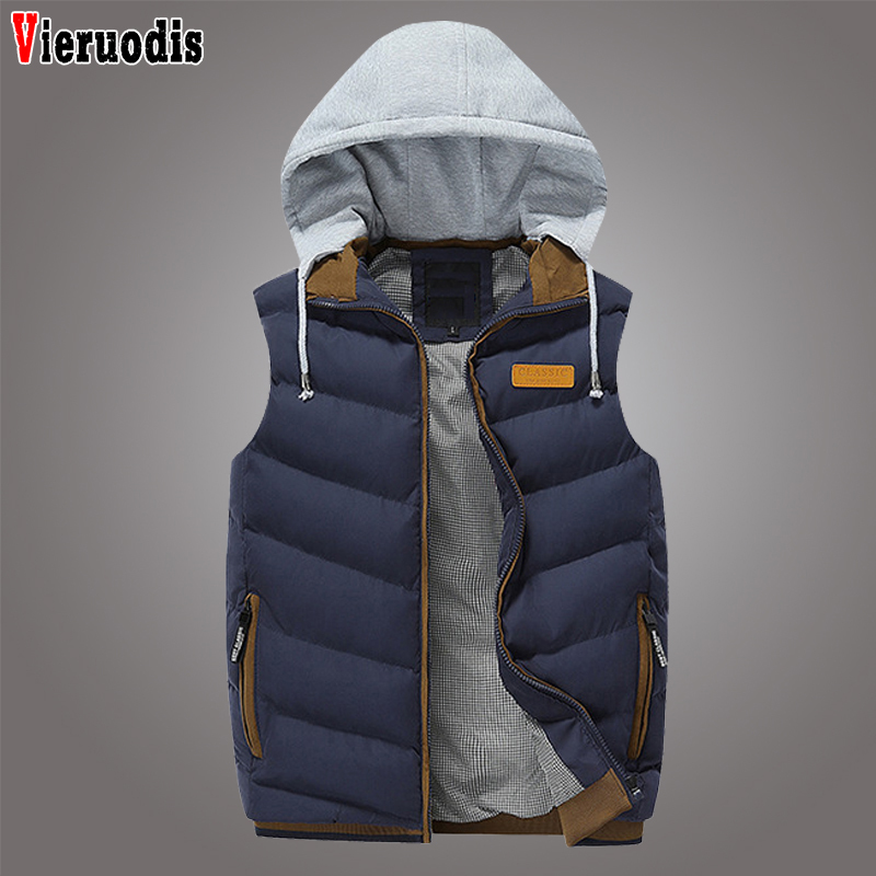 

Men's 2019 Winter Brand Clothing Men Fashion Hoodies Thick Vest Down Coats Male Slim Waistcoats Outwear Men Casual Hooded Vest T200910, Red