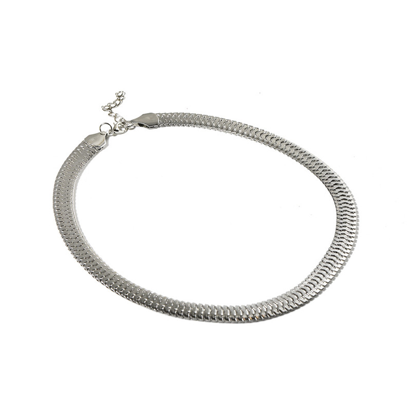 

1PC 42cm Long Silver Color Flat Snake Chain Necklace Jewelry for Men Women