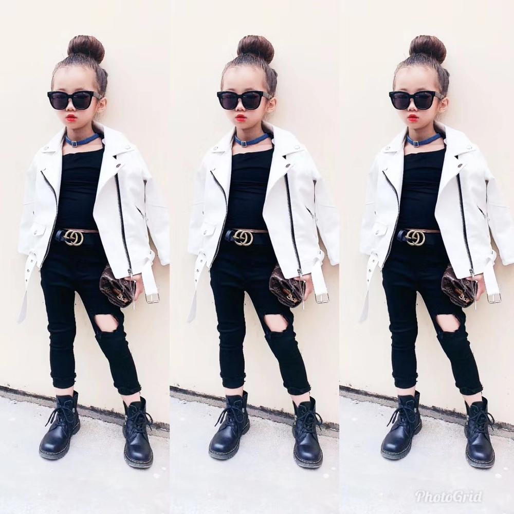 

Girls' Boys' Leather Jacket PU Leather Western Top New Children's Spring/Autumn Short Motorcycle Leather Jacket, White