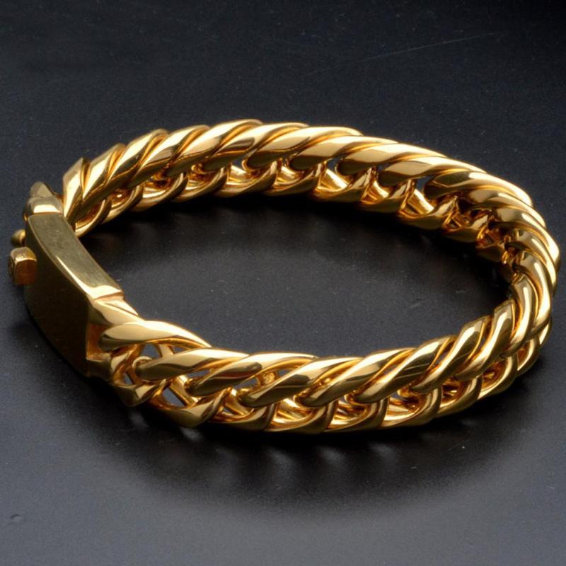 

High Quality Gold Tone 316L Stainless Steel Mens Bracelets 20MM Wide Curb Cuban Chain Bracelets Jewellery Accessory Man Gift