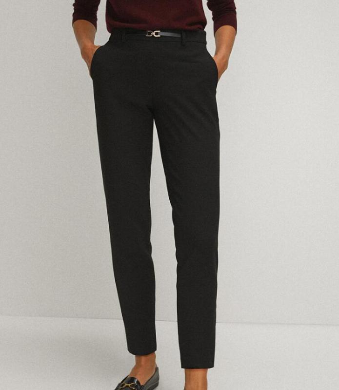 

Women Pants 2020 Autumn New Front Buckle Decorative Trousers, Black