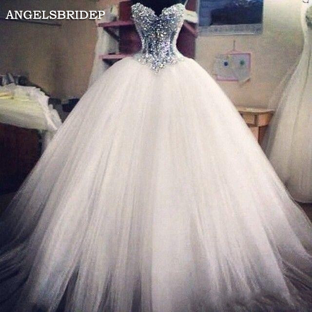 

ANGELSBRIDEP Sweetheart Ball Gown Wedding Dress Vestido De Noiva Bling Bling Pearls Floor-Length Formal Bohemian Bride Dresses, White