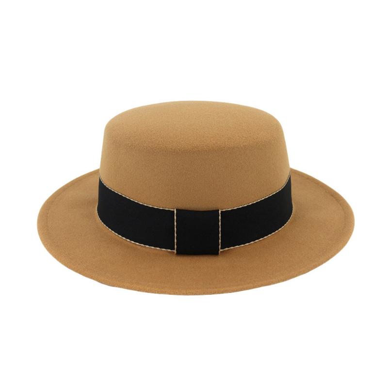 

Unisex Wide Brim Wool Felt Flat Top Fedora Hat Party Trilby Hats Cap_3.7, Black
