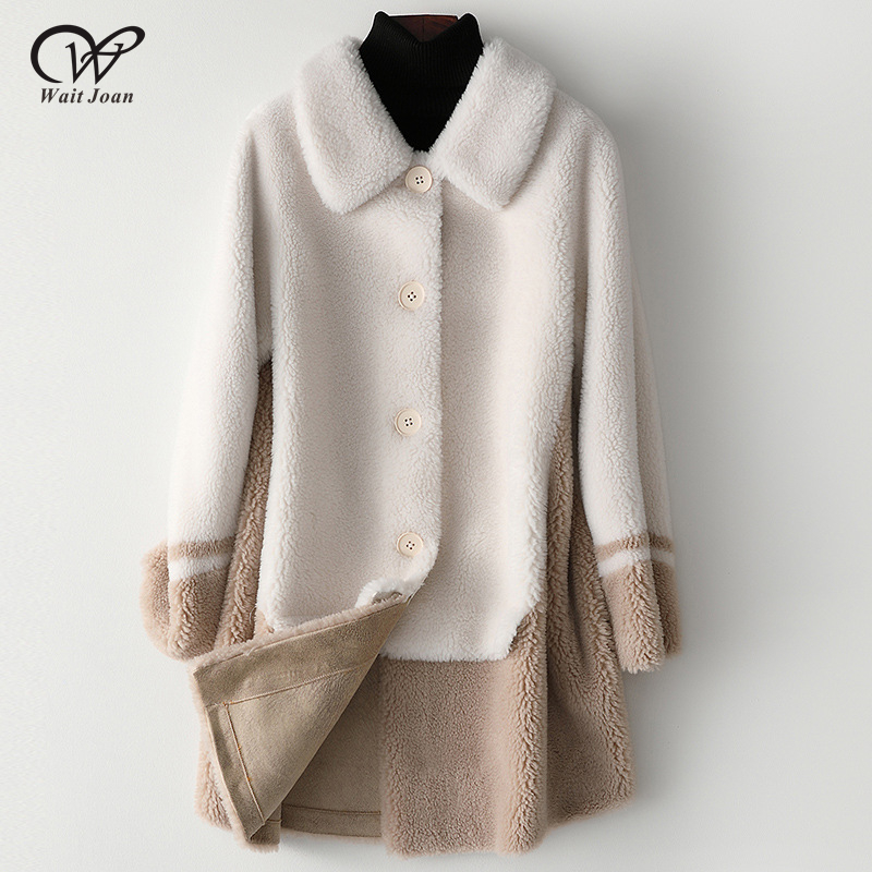 

Long wool coat winter coat women faux fur jacket female thick warm lamb fur ladies oversized patchwork lapel teddy jacket, White