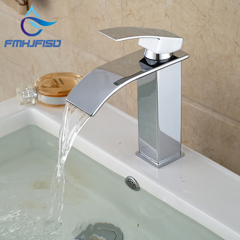 

Free Shipping Wholesale And Retail Promotion Polished Chrome Brass Waterfall Bathroom Basin Faucet Square Vanity Sink Mixer Tap