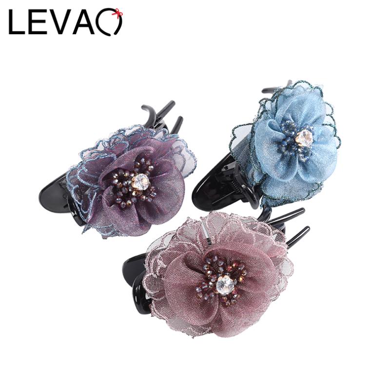 

LEVAO Women Fashion Hairpin With Fabric Flowers Hair Claw Chiffon Flowers Hair Accessories Clips Duckbill Clip Headwear