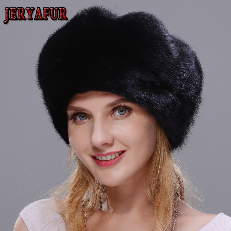 

JERYAFUR Whole Winter Hats Women Real Warm Genuine Fur Caps With Flower New Brand Female Hat, Color1