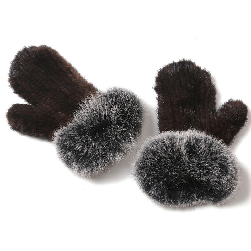 

CX-A-74B Winter Knitted Fingerless Genuine Natural Warm Elastic Real Mink & Fur Gloves for Women