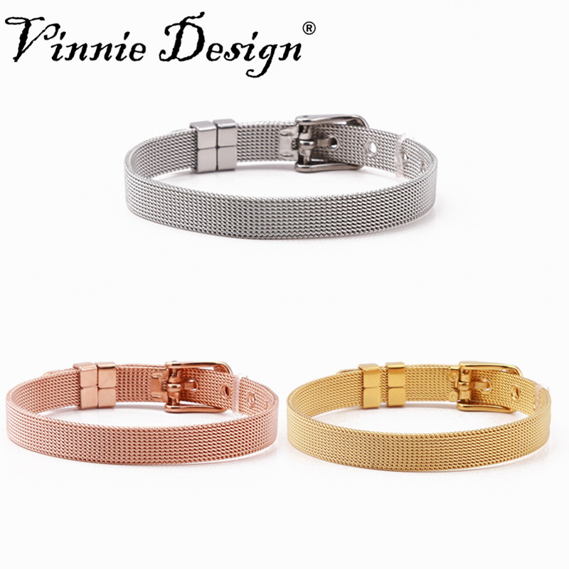 

Vinnie Design Jewelry 8mm Stainless Steel Mesh Wrap Bracelet in 3 Colors for Slide Charms 10pcs/lot