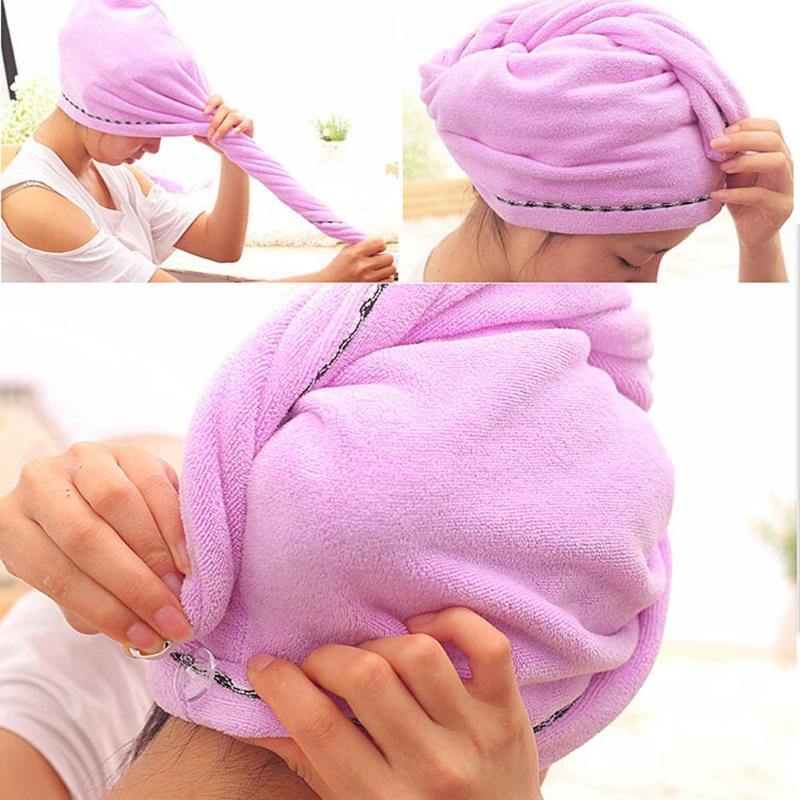

Microfibre Quick Drying Hair Dry Towel Bath Spa Wrap Towel Hat Cap For Bathroom Solid Color Bathroom Accessories Dropshipping #