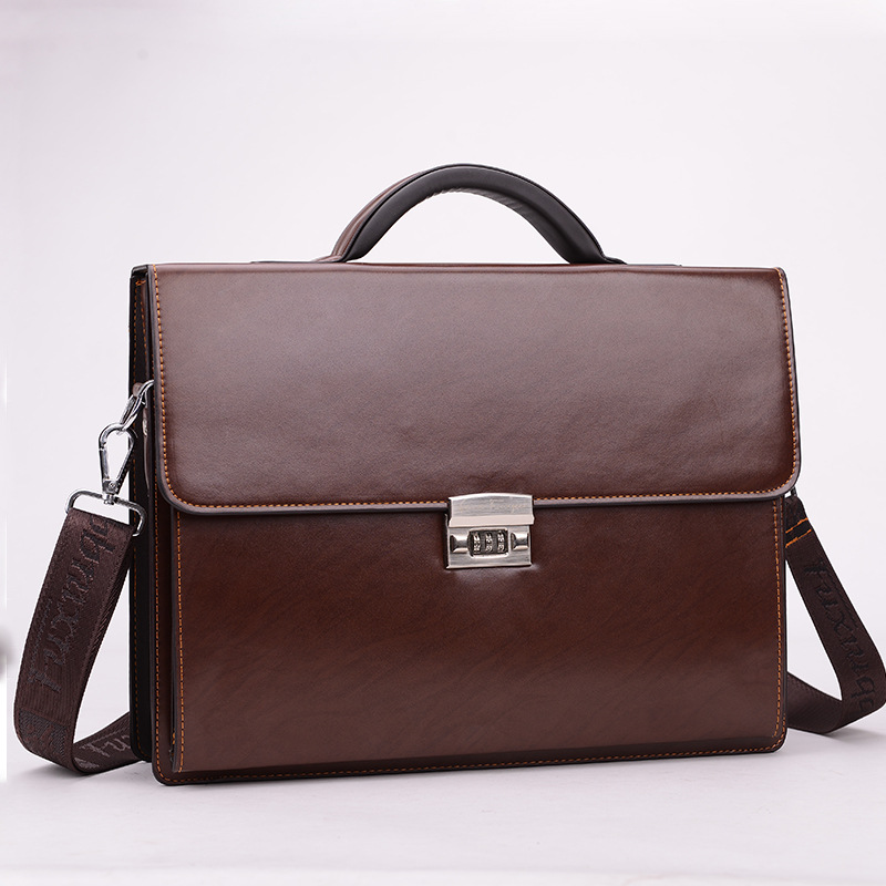 

New Arrival Male Bring Password Lock Briefcase Diagonal Package Leather Computer Bag Men Messenger Luxury Handbags Maleta, Black