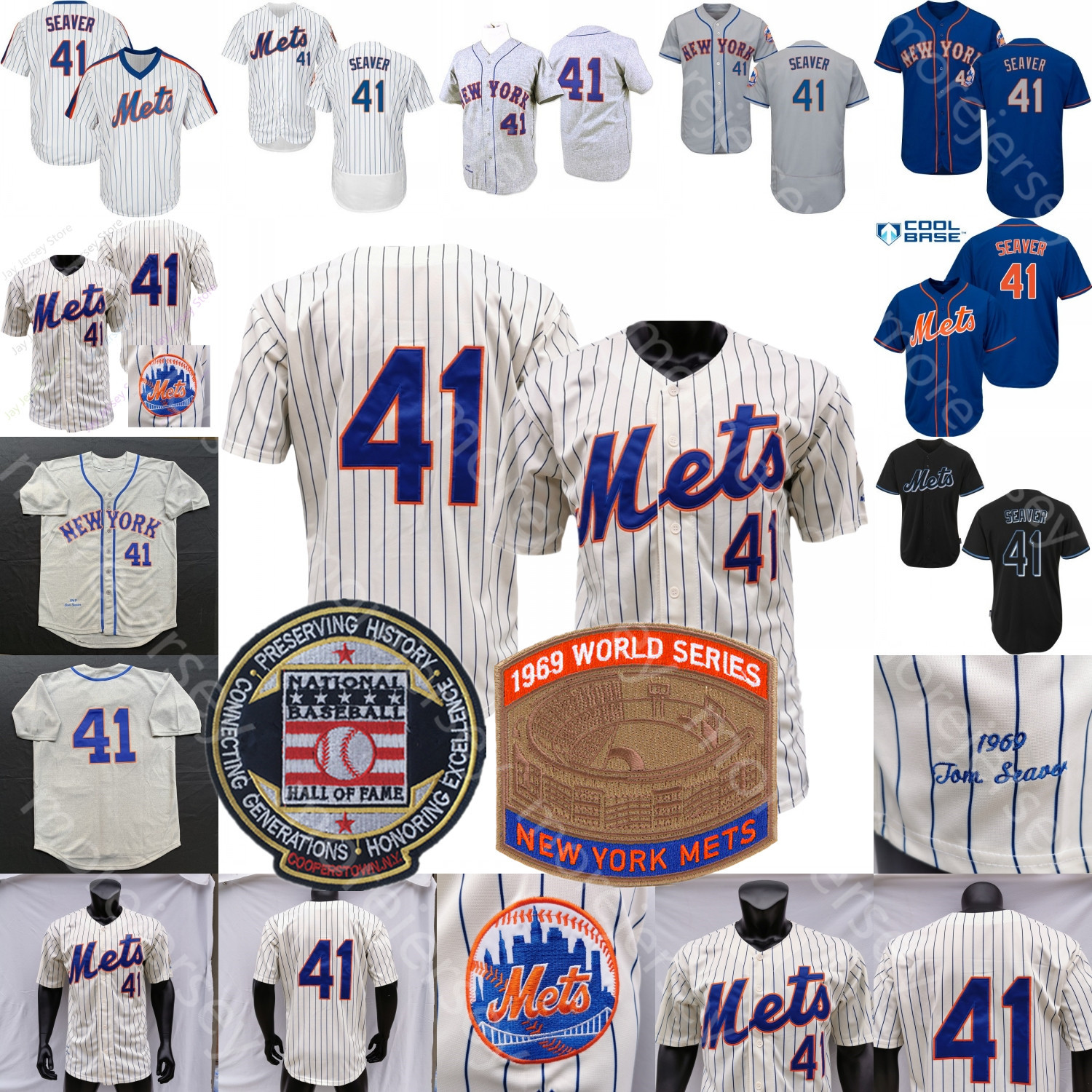 

Tom Seaver Jersey 1969 WS Patch Baseball Hall Of Fame Coopers-town Home Away White Pinstripe Grey Blue Grey All Sttiched Size M-3XL, Blue;black