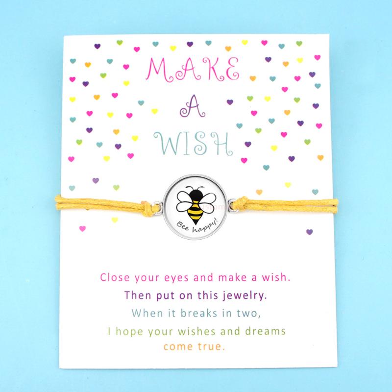 

Save the Bees Happy Flamingos Animal Love Charm Card Bracelets Yellow Wax Cords Suede Women Men Girl Boys Unisex Jewelry Gift
