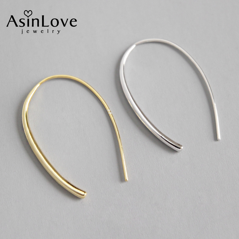 

AsinLove 18K Gold U-Type Line Earrings Simple All-match Trendy Jewelry Real 925 Sterling Silver Drop Earrings for Women Gift