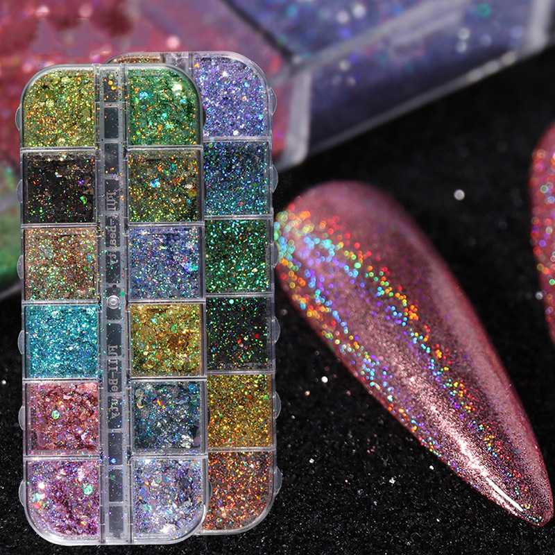 

12 Squares Nail Glitter Nail Art Decorations Glitters Box Bling Accessories Tools Design For Nails Color Supplies