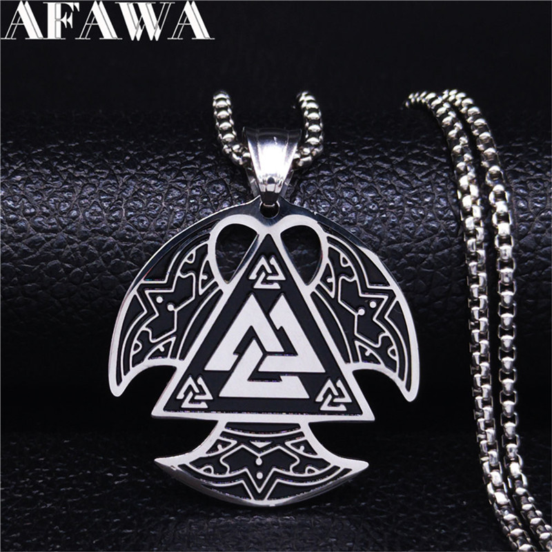 

AFAWA Nordic Viking Stainless Steel Ax Necklace for Men Silver Color Big Necklaces & Pendants Jewelry gargantilla N4022S02
