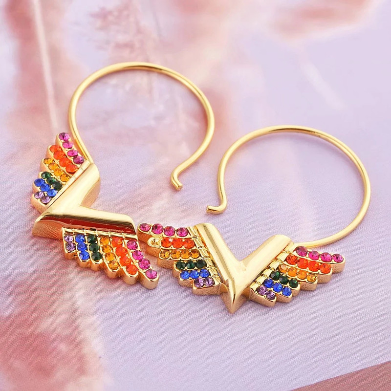 

wholesale stainless steel jewelry drop earrings big earring rose gold flying diamond earrings women letter earrings