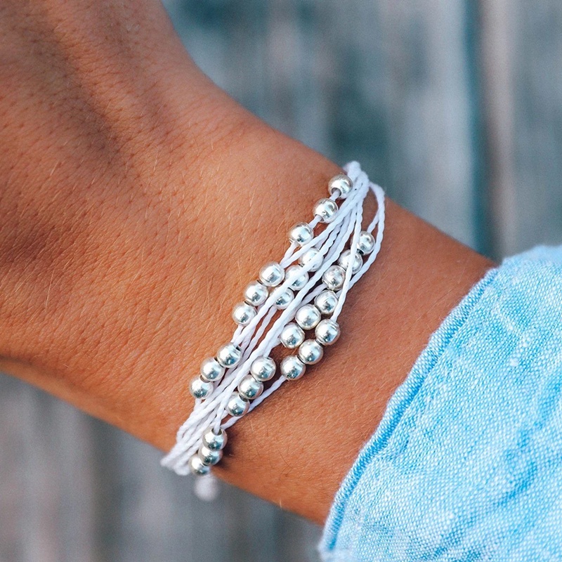

Charm Bracelets Handmade Cute Women White Braided Friendship Multi-layer Wax Cord Bracelet Bead Gifts For Friends