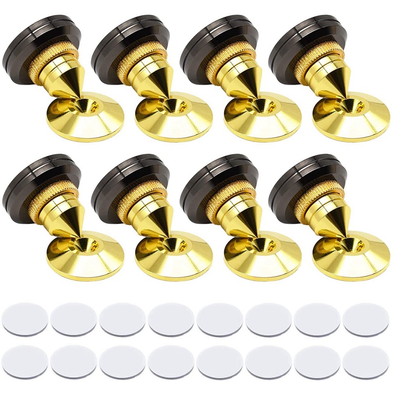 

8 Set Golden Speaker Spikes, Speaker Stands Subwoofer CD o Turntable Isolation Stand Feet Cone Base Pads