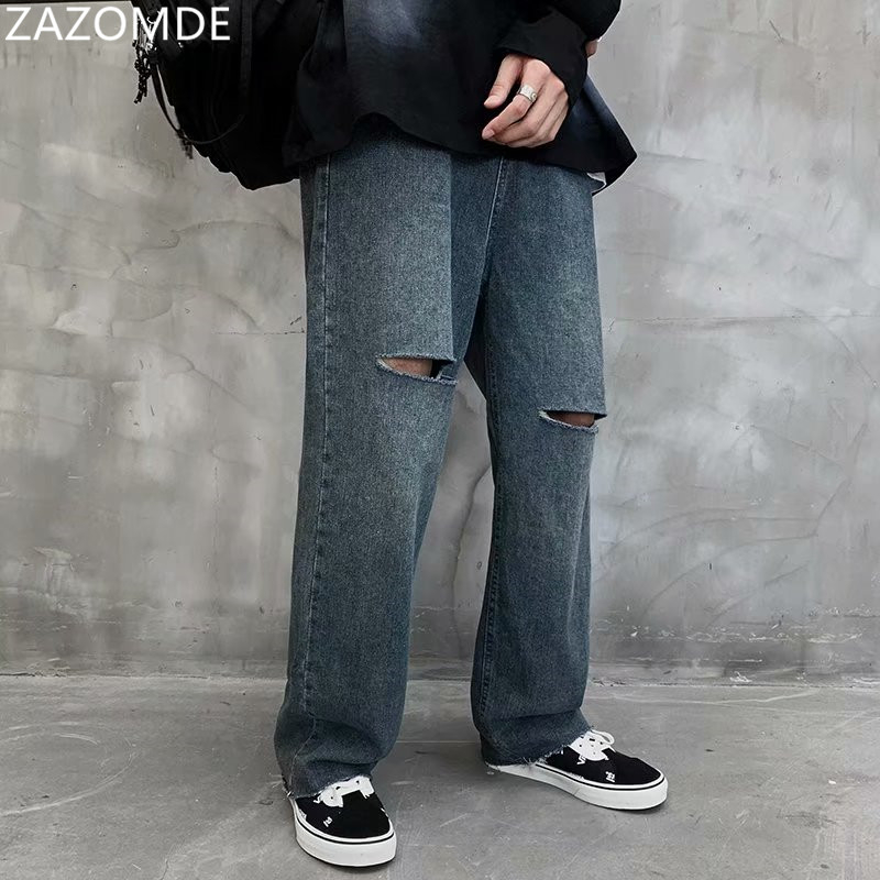 

ZAZOMDE Summer Men' Fashion Trend Casual Pants Baggy Homme Cargo Pocket Jeans Blue Color Biker Denim Trousers Plus Size -5XL, 111blue