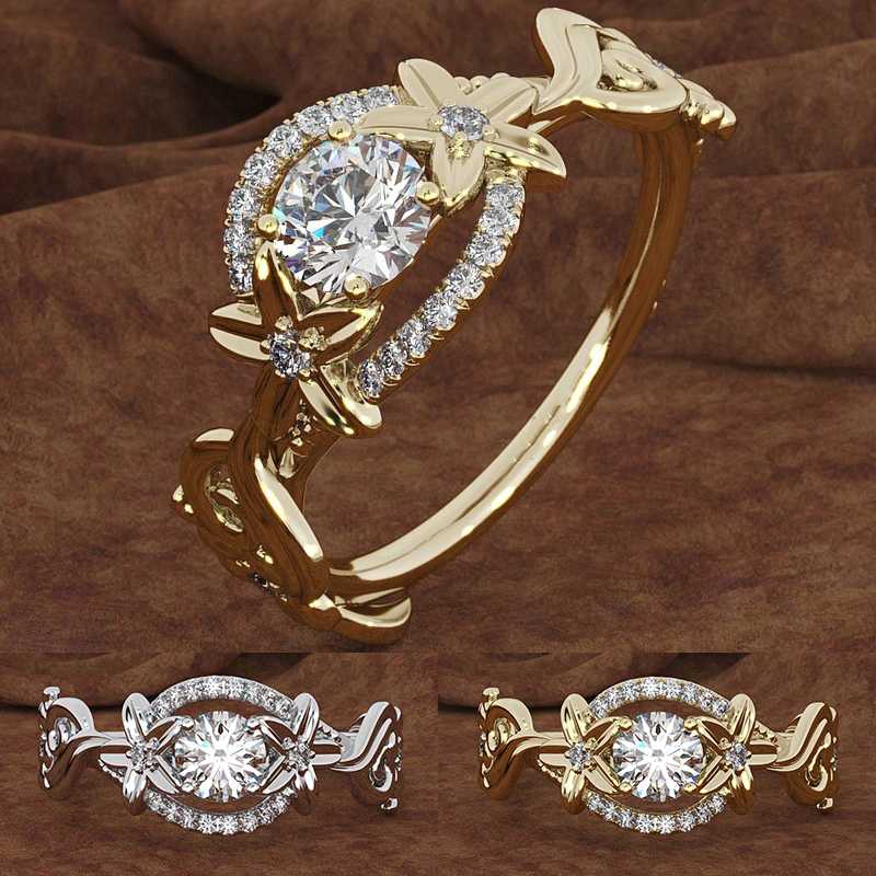 

Fashion Jewelry Crystal Flower Ring For Women Wedding Anniversary Gift Gold/Silver Color Zircon Delicate Flower Party Ring