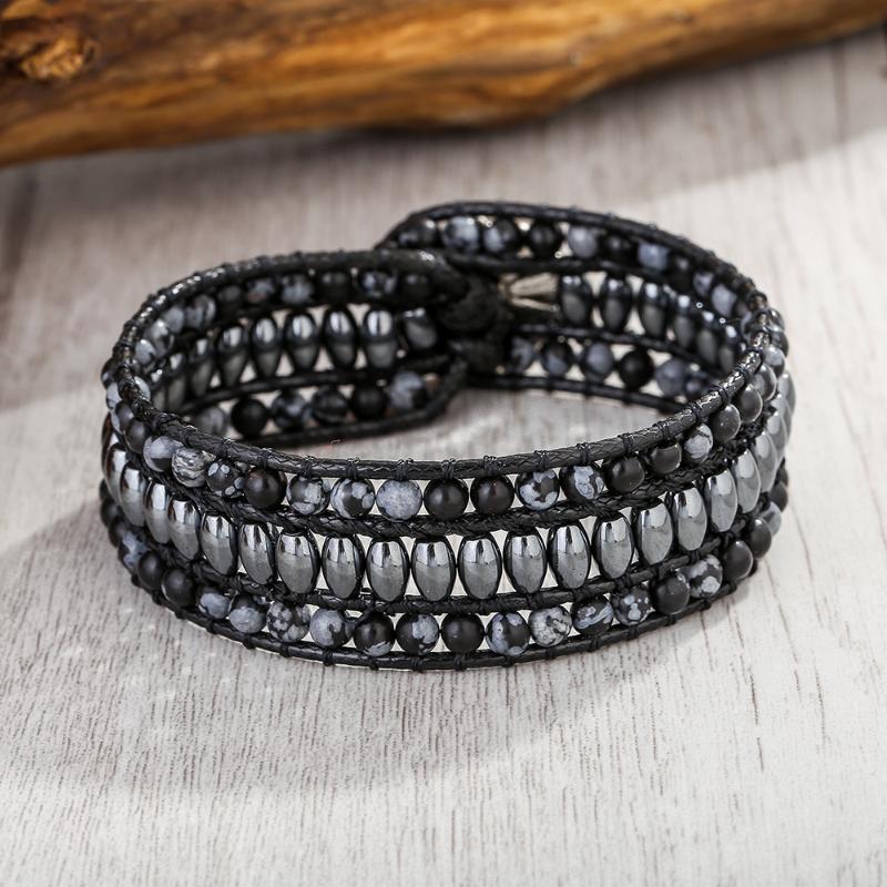 

Men and Women Dropshipping Oval Hematite Natural Stone Beaded Wrap Statement Bracelet Jewelry