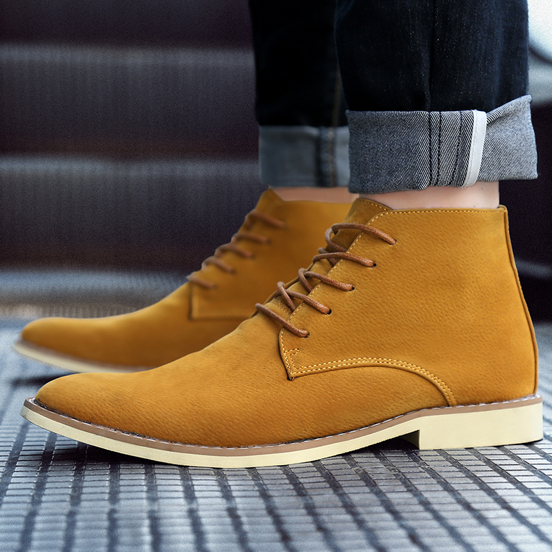 

2020 Fashion British style Men Shoes Men Boots Vintage Style Casual Shoes Lace-Up Waterproof Motorcycle Boots Zapatillas, Black ad07-48